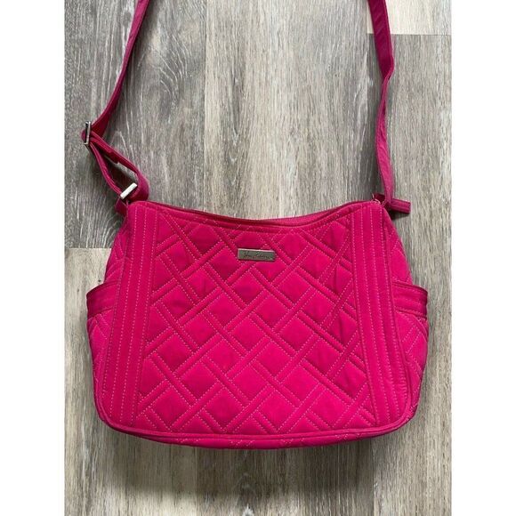 Vera Bradley Fuchsia Quilted Microfiber Purse Shoulder Bag Pink - Picture 1 of 8